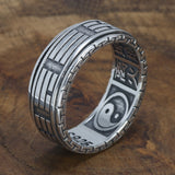 Real 925 Sterling Silver Rings For Men Spinner Rotatable Carving Taiji Bagua Yin Yang With Vintage Great Wall Pattern