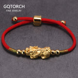 Lucky Red Rope Bracelets 999 Sterling Silver Pixiu Gold Color Tibetan Buddhist Knots Adjustable Charm Bracelet For Women Men