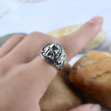 Solid 925 Sterling Silver Mens Lion Ring Vintage Steampunk Retro Biker Rings For Men Trees Deers Engraved Male Jewelry