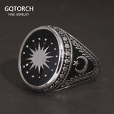 Original 925 Sterling Silver Turkish Rings for Men Muslim Signet Retro Design Star Moon Turkey Flag Jewelry Gift