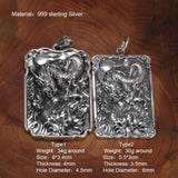 Sterling Silver 990 Vintage Auspicious Clouds Square Pendant for Men Carved Dragon Design Retro Punk Rock Pendant Male Jewelry