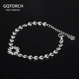 Jewelry Set 925 Sterling Silver Wheat Ear Flower Chain Bracelet Necklace for Women Adjustable Length Gift