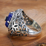 925 Sterling Silver Lapis Lazuli Ring for Women The Vampire Diaries Caroline Elena Daylight Hollow Flowers Rings Movie Jewelry