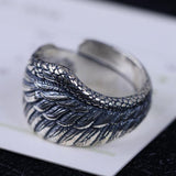 Genuine 925 Sterling Silver Biker Rings For Men And Women Vintage Thai Silver Feather Rings Resizable Punk Jewelry