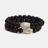 8mm Natural Stone Obsidian Tiger Eye Bracelet 999 Sterling Silver Irregular Shape Aerolite Charm Hand Beaded Feng Shui Bracelet