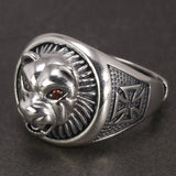 Real S925 Sterling Silver Jewelry Thai Silver Men's Personalized Lion Ring with Red Eyes The Crusades Totemism Jewelry Resizable