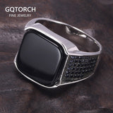 Guaranteed 925 Sterling Silver Rings Antique Turkish Ring Jewellery For Men With Square Black Natural Stones Simple Design