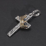 925 Sterling Silver Jesus Cross Pendant Necklace Flower Carving Gold Crown Hip Hop Retro Skull Personalized Sweater Chain