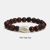 8mm Natural Stone Obsidian Tiger Eye Bracelet 999 Sterling Silver Irregular Shape Aerolite Charm Hand Beaded Feng Shui Bracelet