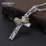 925 Sterling Silver Jesus Cross Pendant Necklace Flower Carving Gold Crown Hip Hop Retro Skull Personalized Sweater Chain