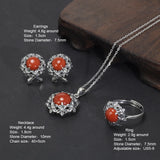 925 Sterling Silver Plum Blossom Jewelry Set for Women with Natural Jade Agate Flower Rings Earrings Necklace Wedding Bride