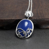 925 Sterling Silver The Vampire Diaries Katherine Daylight Pendant Necklace Ladies Natural Lapis Lazuli Stone Fan Fine Jewelry