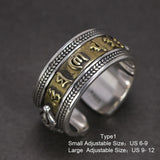 Authentic 925 Sterling Silver Rings Mens Six Words Engraved Om Mani Padme Hum Vajry Pestle Auspicious Knots Mantra Ring