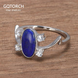 Real Pure 925 Sterling Silver Elena Rings for Women Natural Lapis Stone Vampire Diary Fine Jewelry Best Gift