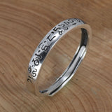 Tibetan Buddha Jewelry 925 Sterling Silver Tail Rings For Women Men Lovers Simple Six Words Om Mani Padme Hum Adjustable Size