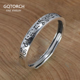 Tibetan Buddha Jewelry 925 Sterling Silver Tail Rings For Women Men Lovers Simple Six Words Om Mani Padme Hum Adjustable Size