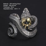 925 Sterling Silver Horned Snake Ring for Man Woman Aesthetic Punk Viking Myth Snake Dragon Open Cool Trend 2023 New Gift Jewely