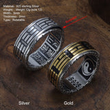 Real 925 Sterling Silver Rings For Men Spinner Rotatable Carving Taiji Bagua Yin Yang With Vintage Great Wall Pattern