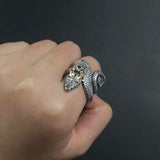 925 Sterling Silver Horned Snake Ring for Man Woman Aesthetic Punk Viking Myth Snake Dragon Open Cool Trend 2023 New Gift Jewely