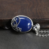 925 Sterling Silver The Vampire Diaries Katherine Daylight Pendant Necklace Ladies Natural Lapis Lazuli Stone Fan Fine Jewelry