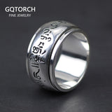 Real 990 Sterling Silver Mantra Rings Rotatable Shifting Lucky Tibetan Six Words Om Mani Padme Hum Buddha Ring For Men And Women