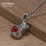 925 Sterling Silver Hollow Love Heart Garnet Purse Pendant Ladies Necklace Simple Jewelry