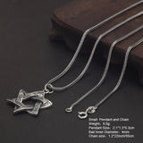 100% S925 Sterling Silver David Star Pendant Men's and Women's Necklace Hip Hop Sweater Chain Hexagonal Religious Amulet Jewelry