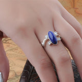 Real Pure 925 Sterling Silver Elena Rings for Women Natural Lapis Stone Vampire Diary Fine Jewelry Best Gift