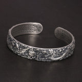 Real 999 Pure Silver Dragon and Phoenix Bangles for Men Heart Sutra Engraved Vintage Opening Adjustable Bracelet