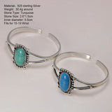 Real 925 Sterling Silver Bella Bangle Adjustable Open Cuff Bracelet With Natural Turquoise Stone Vintage Twilight Jewelry