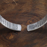 Real 999 Pure Silver Cuff Bangle Engraved Heart Sutra Six-character Mantra Retro Lovers Men's and Women's Bracelets Open Type