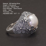 Real 925 Sterling Silver Baroque Pearl Ring Flower Branch Round Natural Freshwater Vintage Palace Jewelry