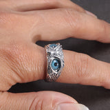 Real 925 Sterling Silver Demon Eye Owl Ring For Women Girl Lovers Retro Animal Open Adjustable Ring Statement Ring Jewelry Gift