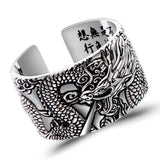 Real 925 Pure Silver Mens Biker Rings With Flying Dragon Vintage Punk Style Heart Sutra Engraved Buddhism Animal Jewelry