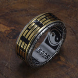 Real 925 Sterling Silver Rings For Men Spinner Rotatable Carving Taiji Bagua Yin Yang With Vintage Great Wall Pattern