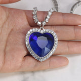 Real 925 Sterling Silver The Heart of the Ocean Necklace Blue Created Diamond Zircon Titanic Pendant Sweater Chain Adjustable