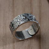 990 Thai Silver OM Rings For Women Men Engraved Vintage Auspicious Clouds Heart Sutra Buddhism Jewelry Adjustable 7-11