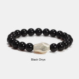 8mm Natural Stone Obsidian Tiger Eye Bracelet 999 Sterling Silver Irregular Shape Aerolite Charm Hand Beaded Feng Shui Bracelet