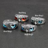 Real 925 Sterling Silver Demon Eye Owl Ring For Women Girl Lovers Retro Animal Open Adjustable Ring Statement Ring Jewelry Gift