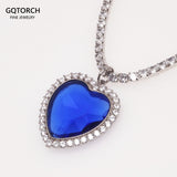 Real 925 Sterling Silver The Heart of the Ocean Necklace Blue Created Diamond Zircon Titanic Pendant Sweater Chain Adjustable