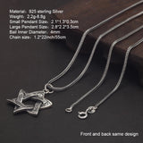 100% S925 Sterling Silver David Star Pendant Men's and Women's Necklace Hip Hop Sweater Chain Hexagonal Religious Amulet Jewelry