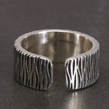 3D Wood Grain Inlaid Gold Leaf Opening Rings Genuine 925 Sterling Silver Men and Women Retro Antique Jewelry