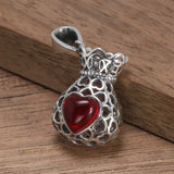 925 Sterling Silver Hollow Love Heart Garnet Purse Pendant Ladies Necklace Simple Jewelry