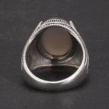 Guaranteed S925 Silver Turkish Wedding Rings for Men with Oval Original Agate Stone Antique Punk Male Jewelry