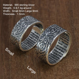 990 Thai Silver OM Rings For Women Men Engraved Vintage Auspicious Clouds Heart Sutra Buddhism Jewelry Adjustable 7-11