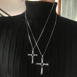 Fast and Furious Cross Pendant Necklace for Men S925 Sterling Silver Inlaid Zircon Rotatable Fashion Punk Rock Style