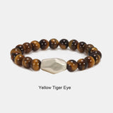 8mm Natural Stone Obsidian Tiger Eye Bracelet 999 Sterling Silver Irregular Shape Aerolite Charm Hand Beaded Feng Shui Bracelet