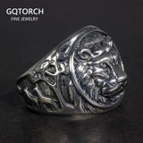 Solid 925 Sterling Silver Mens Lion Ring Vintage Steampunk Retro Biker Rings For Men Trees Deers Engraved Male Jewelry