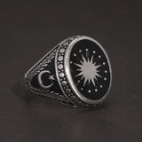 Original 925 Sterling Silver Turkish Rings for Men Muslim Signet Retro Design Star Moon Turkey Flag Jewelry Gift