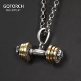 925 Sterling Silver Dumbbell Pendant Necklace For Fitness Enthusiasts Men and Women Rotatable Jewelry Best Gift